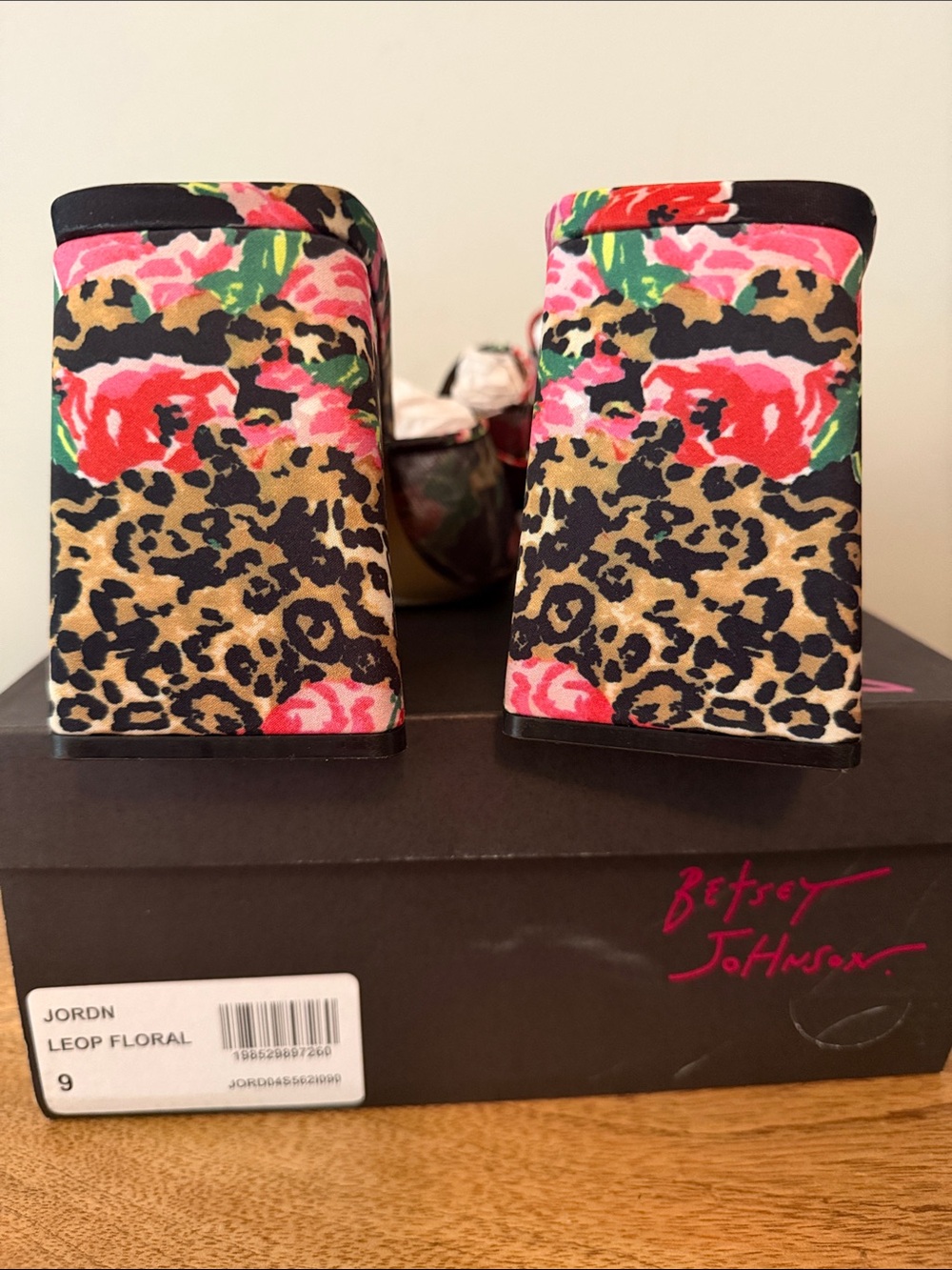 Betsey Johnson Black Floral Leopard Bow Slide Mules - Picture 3 of 5